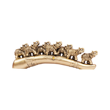 The Writershub Antique Golden Elephant Family  7 Elephants on Tusk Base Showpiece