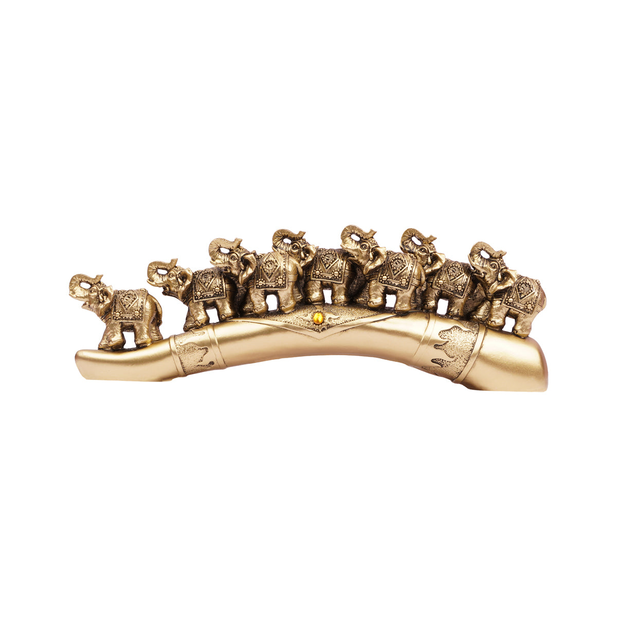 The Writershub Antique Golden Elephant Family  7 Elephants on Tusk Base Showpiece