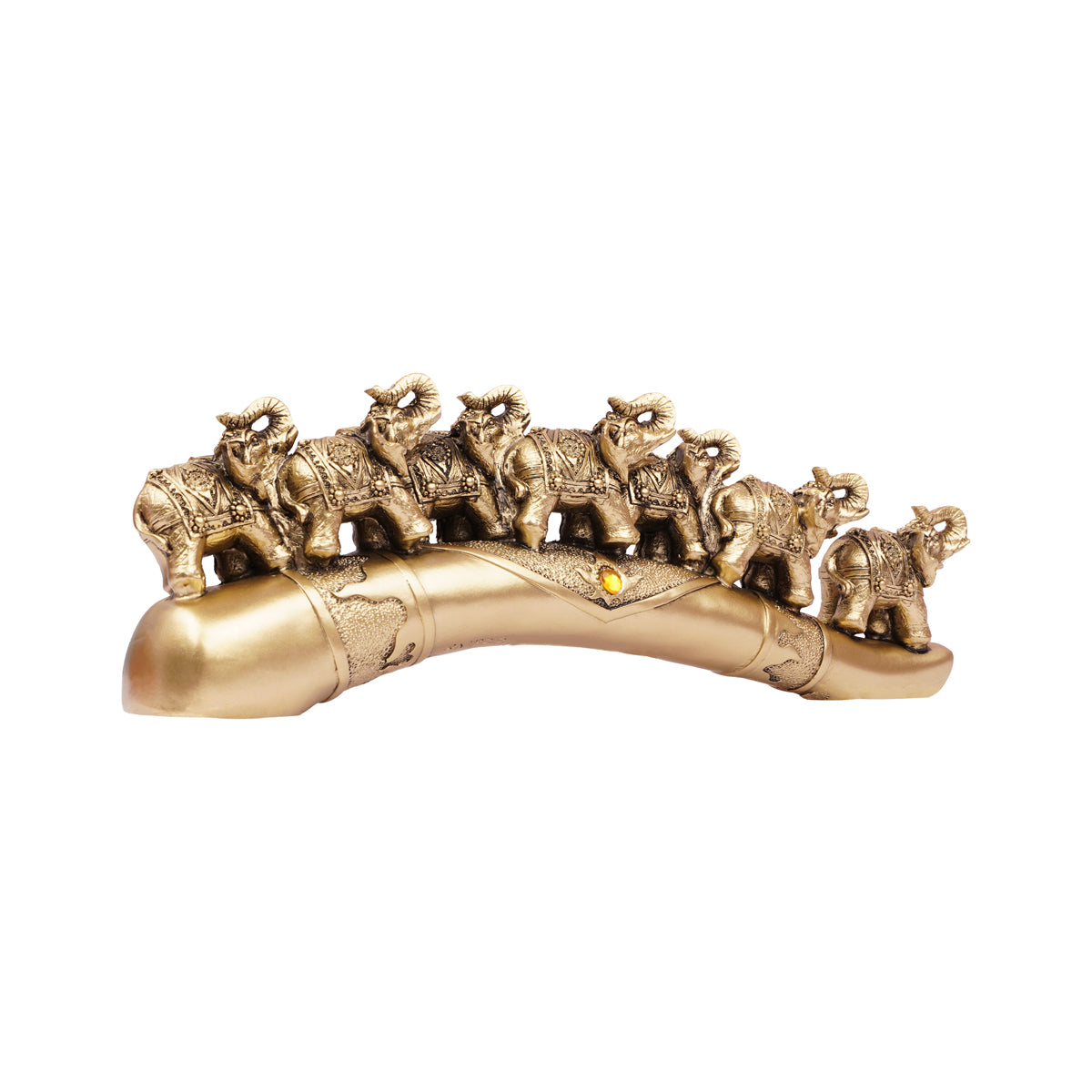 The Writershub Antique Golden Elephant Family  7 Elephants on Tusk Base Showpiece