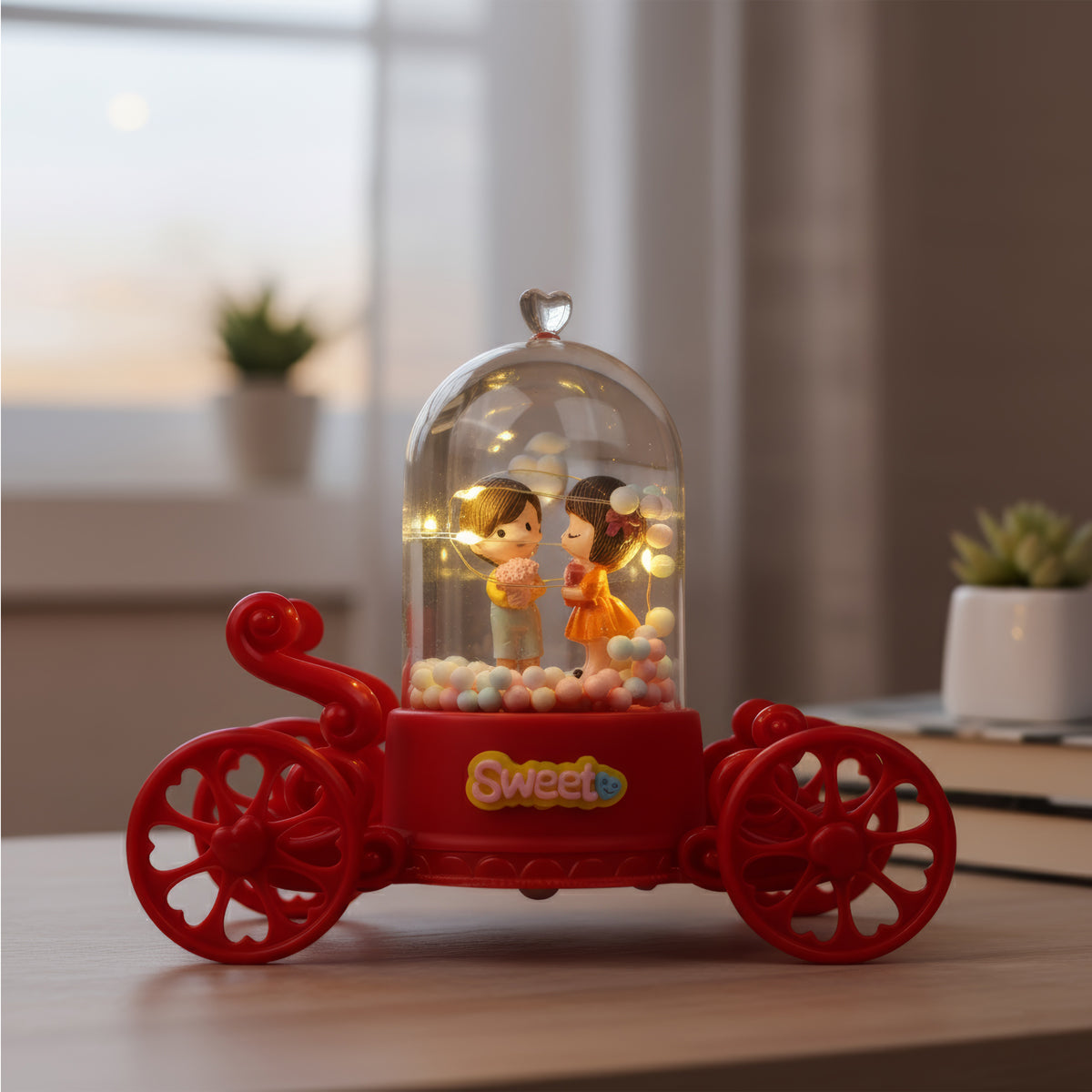 Romantic Sweet Couple Carriage Showpiece – LED Decorative Gift