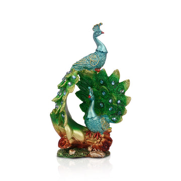 Royal Peacock Pair Showpiece – Green & Blue Polyresin Décor (20 cm)