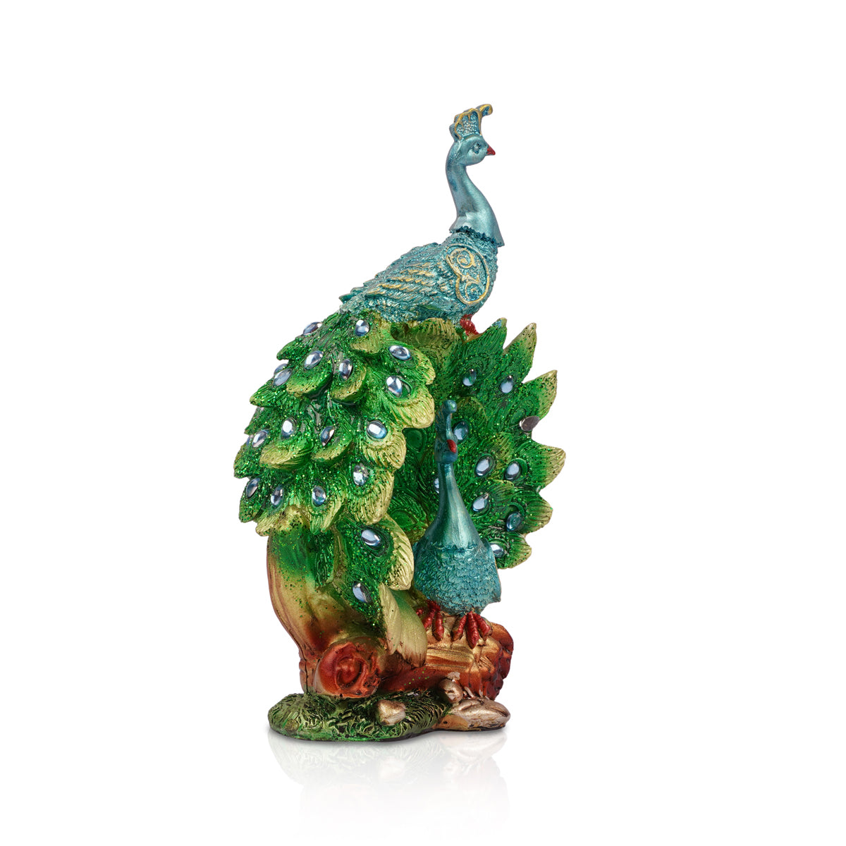 Royal Peacock Pair Showpiece – Green & Blue Polyresin Décor (20 cm)