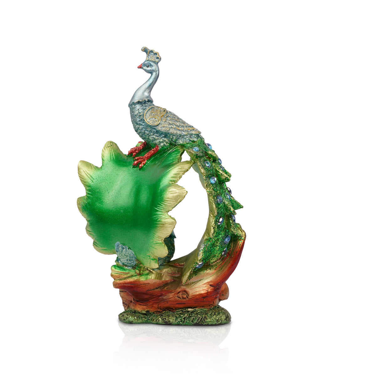 Royal Peacock Pair Showpiece – Green & Blue Polyresin Décor (20 cm)