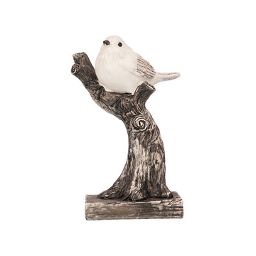 White Bird on Tree Branch — Black & White Polyresin Showpiece