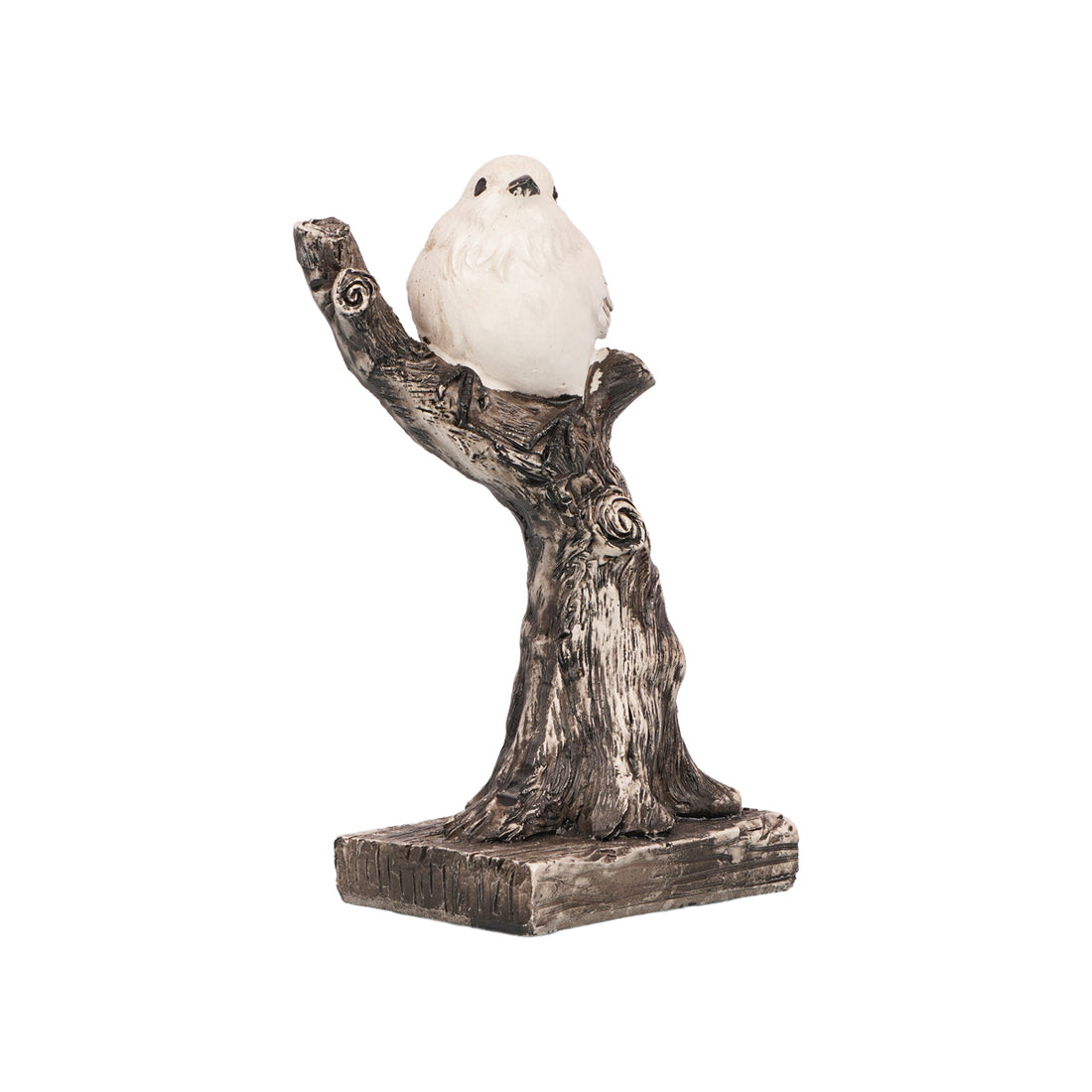 White Bird on Tree Branch — Black & White Polyresin Showpiece