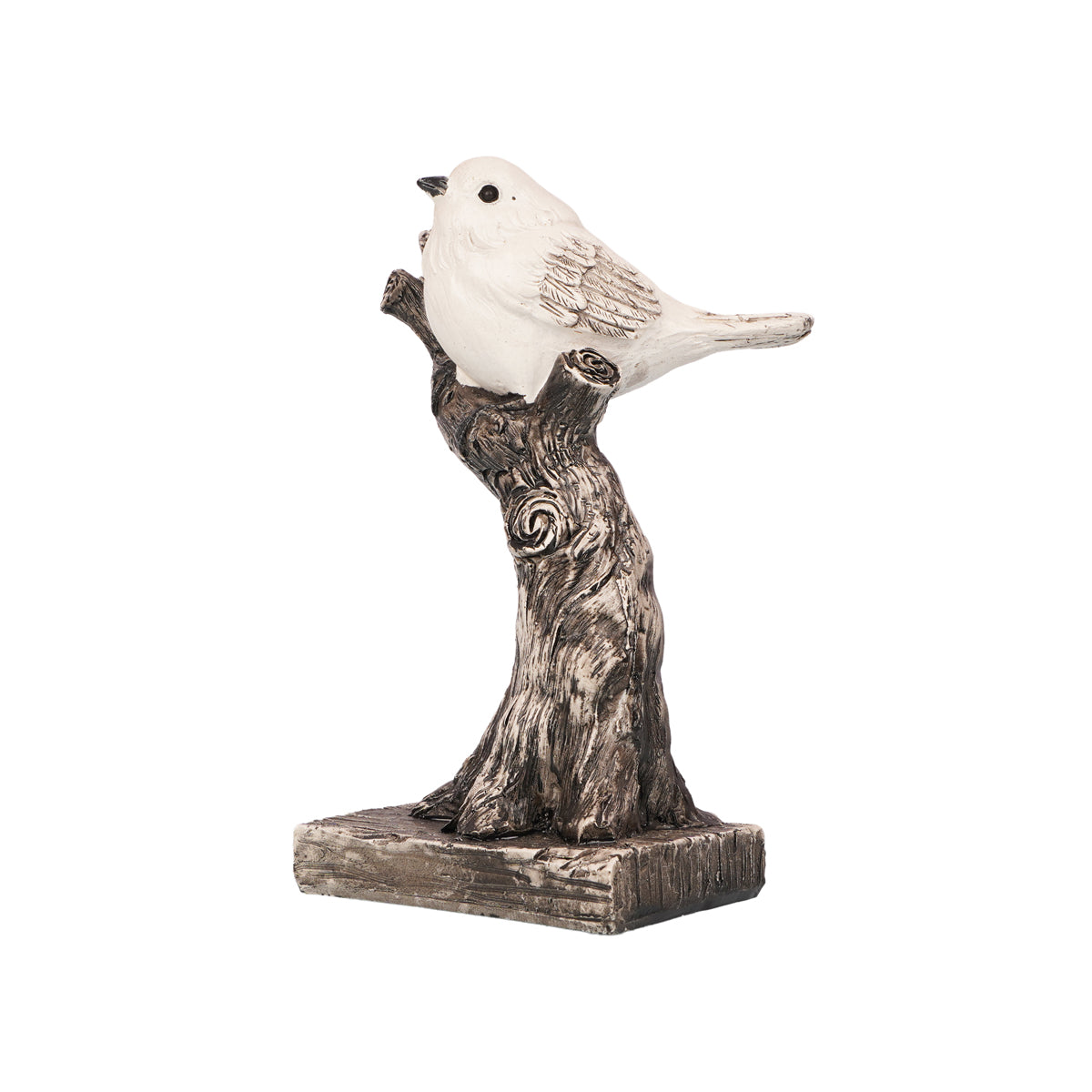 White Bird on Tree Branch — Black & White Polyresin Showpiece