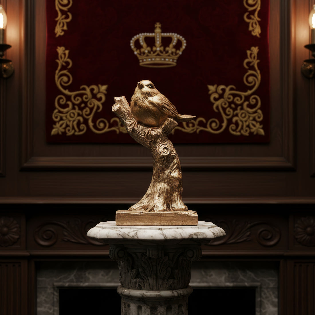 The Writershub Antique Gold Bird Figurine on Branch Decorative Showpiece