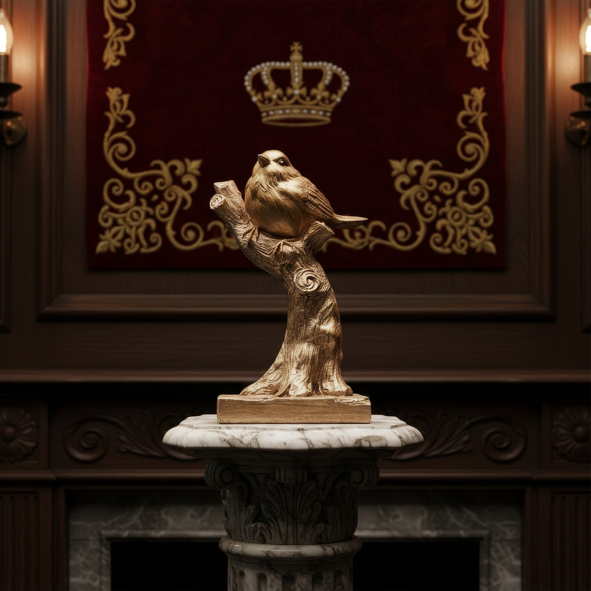 The Writershub Antique Gold Bird Figurine on Branch Decorative Showpiece