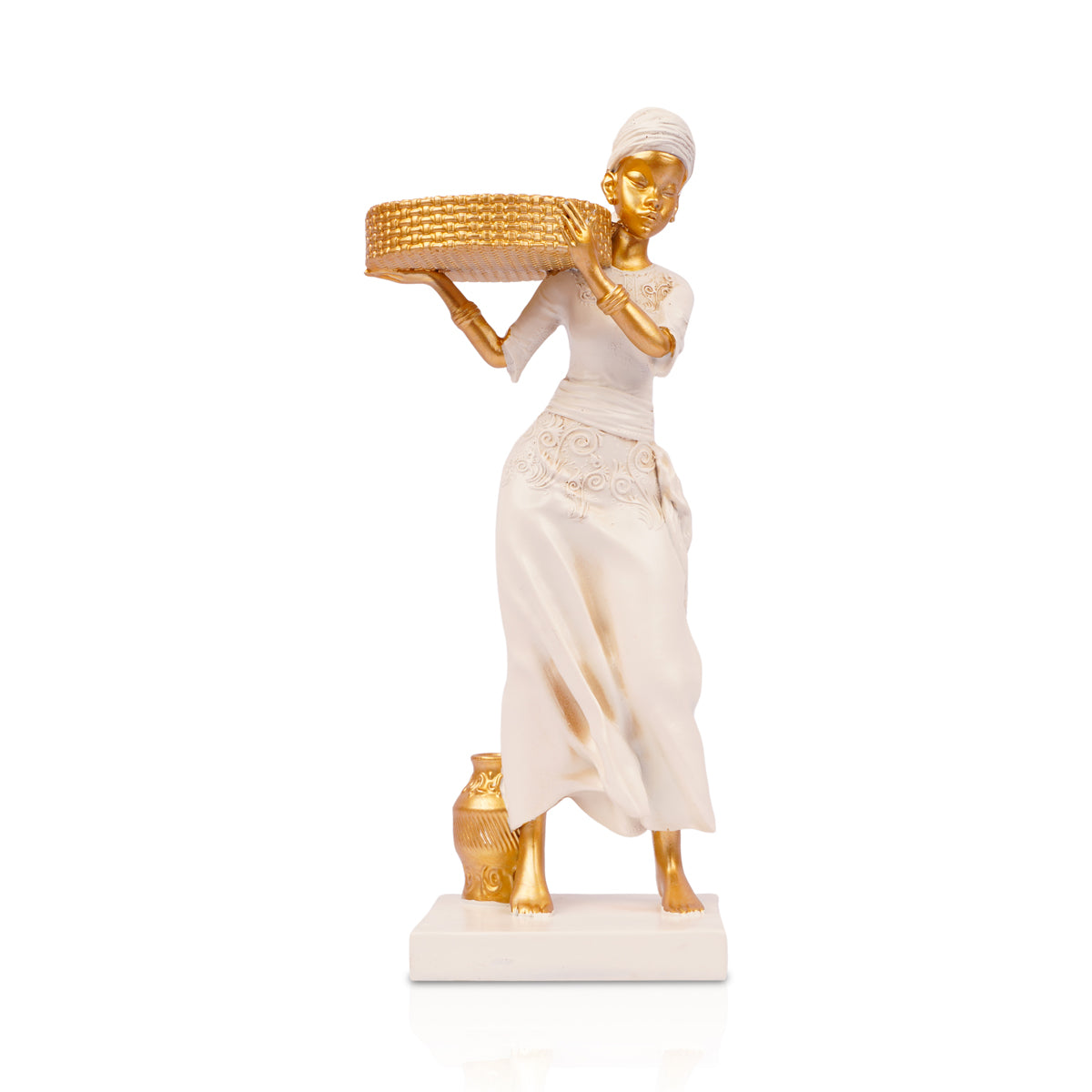 The Writershub Decorative Lady with Basket Polyresin Statue