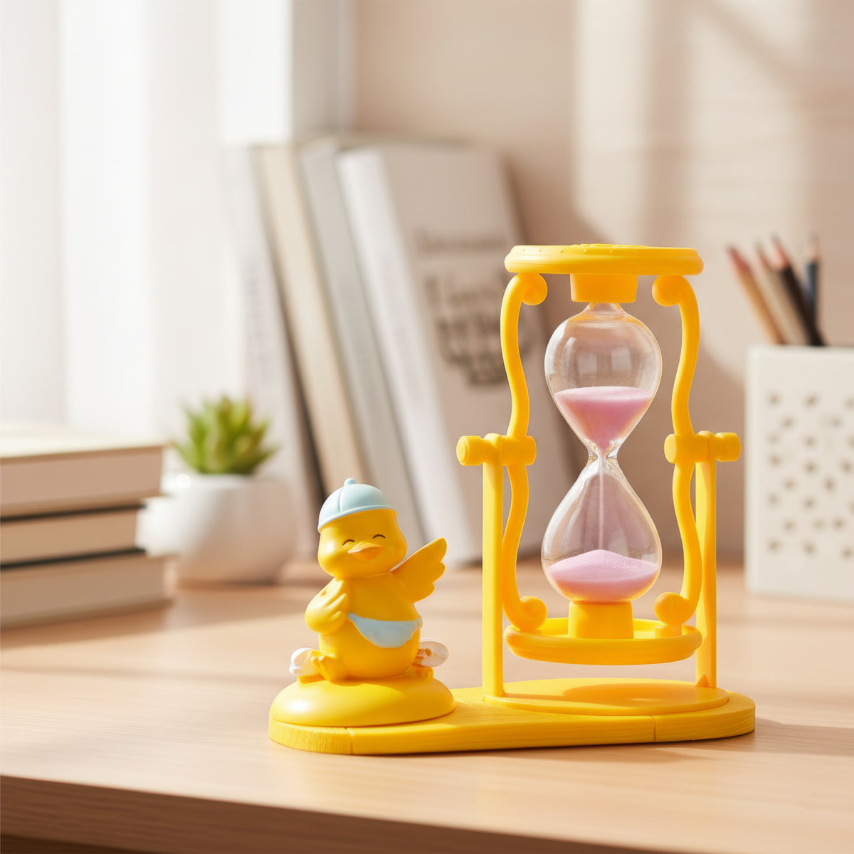 Cute Yellow Duck & Purple Sand Hourglass Timer – Kids Desk Decor & Study Timer