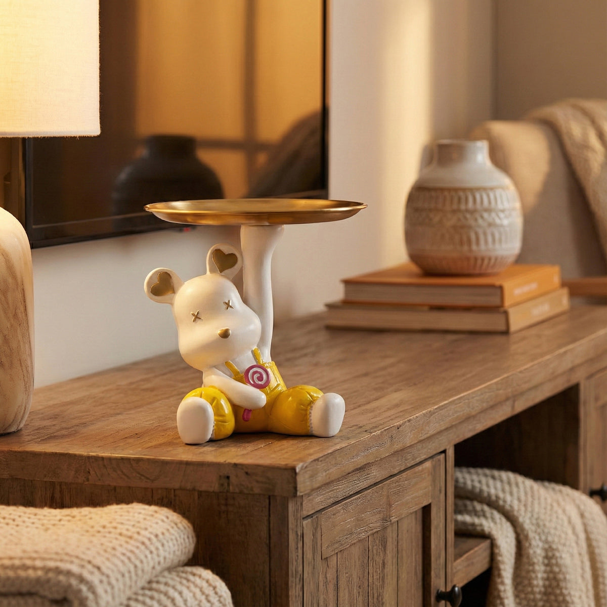 The Writershub Cute Teddy Bear Holding Platter Decorative Organizer