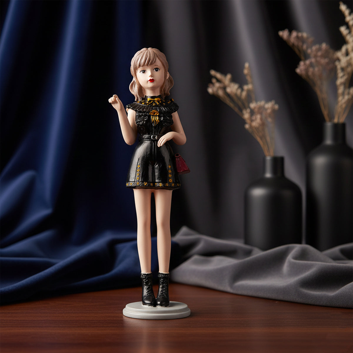 The Writershub Elegant Black Dress Girl Figurine – Decorative Showpiece