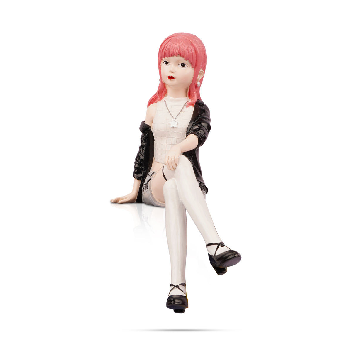 The Writershub Stylish Pink Hair Girl Sitting Figurine – Decorative Showpiece