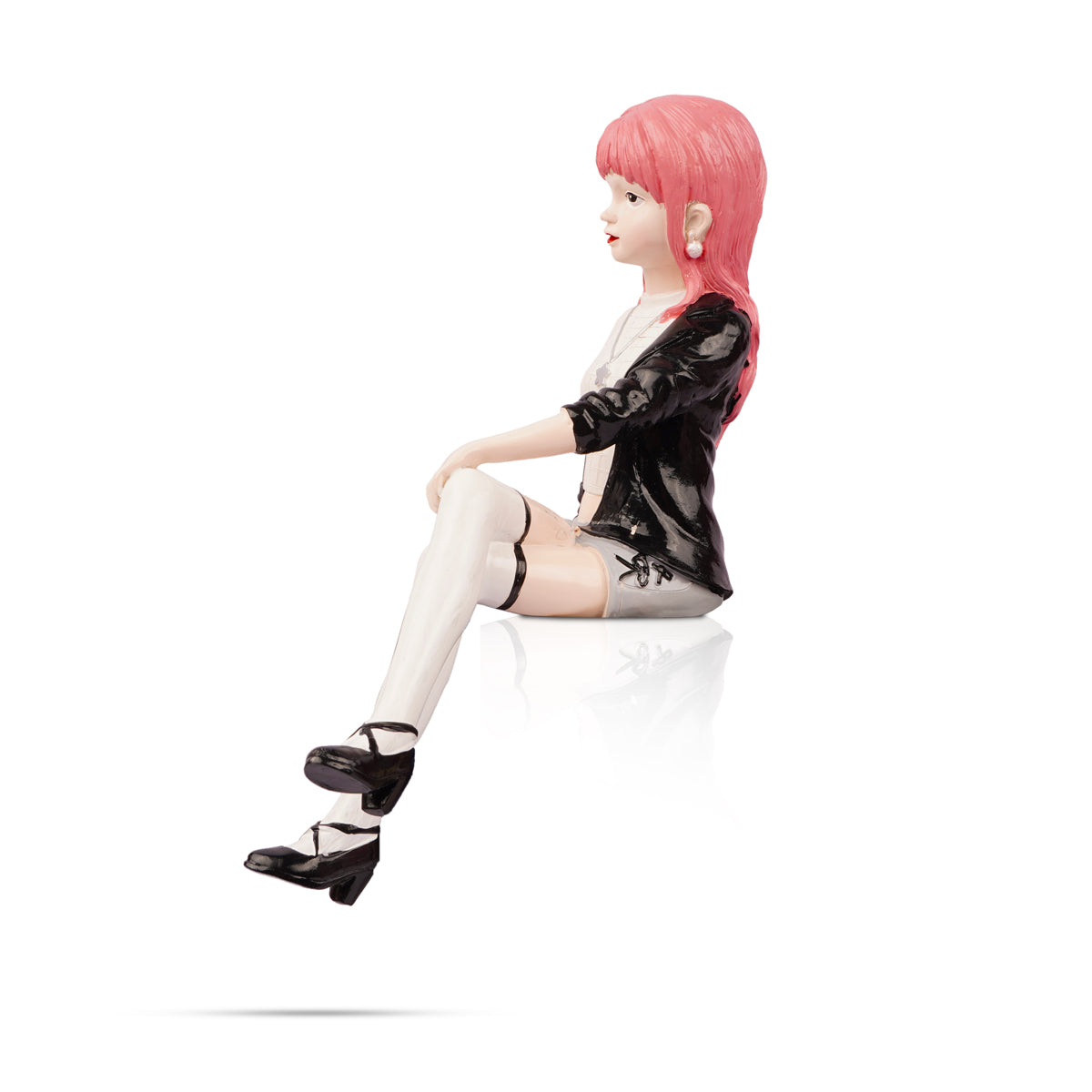 The Writershub Stylish Pink Hair Girl Sitting Figurine – Decorative Showpiece