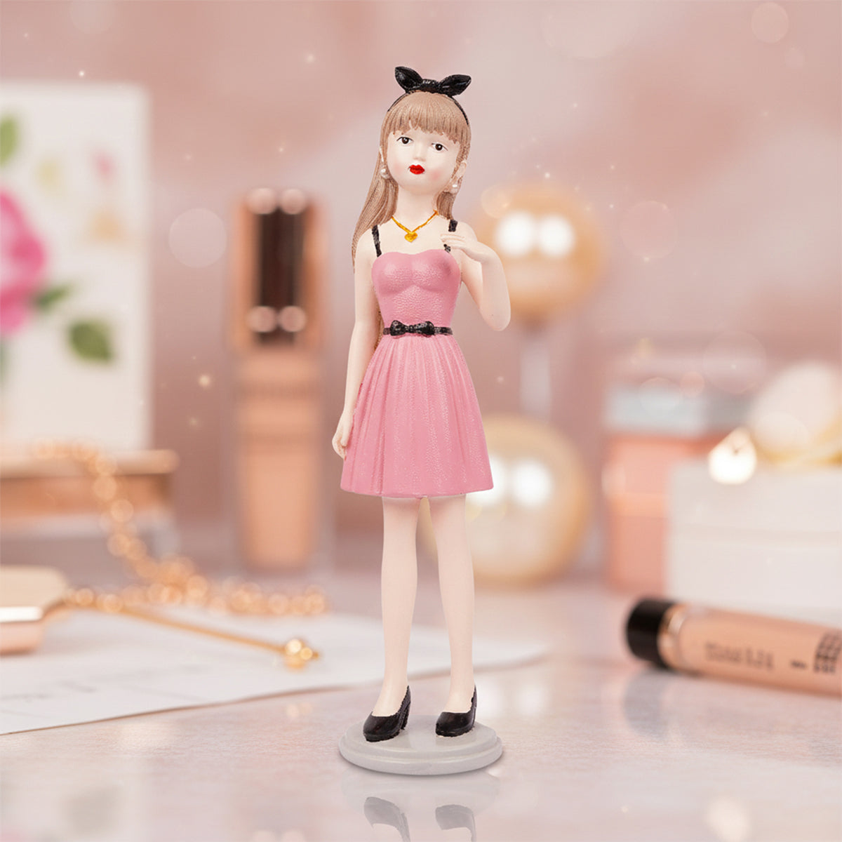 The Writershub Elegant Pink Girl Figurine Showpiece – Decorative Table Accent
