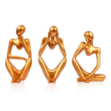 The Writershub Golden Abstract Thinking Human Figurine Set – Modern Decorative Showpiece