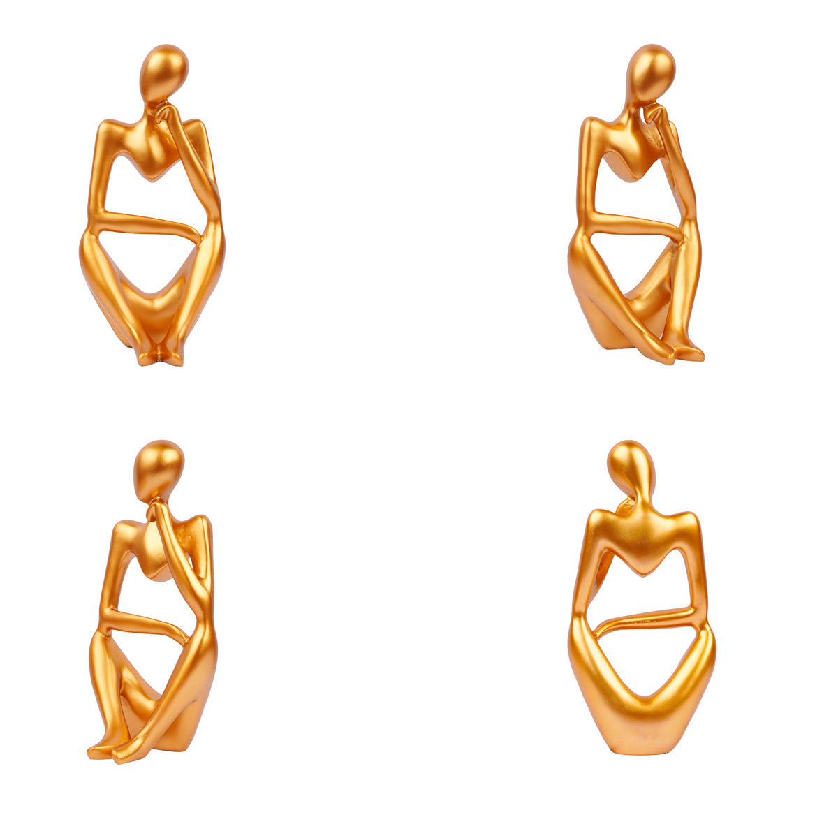 The Writershub Golden Abstract Thinking Human Figurine Set – Modern Decorative Showpiece