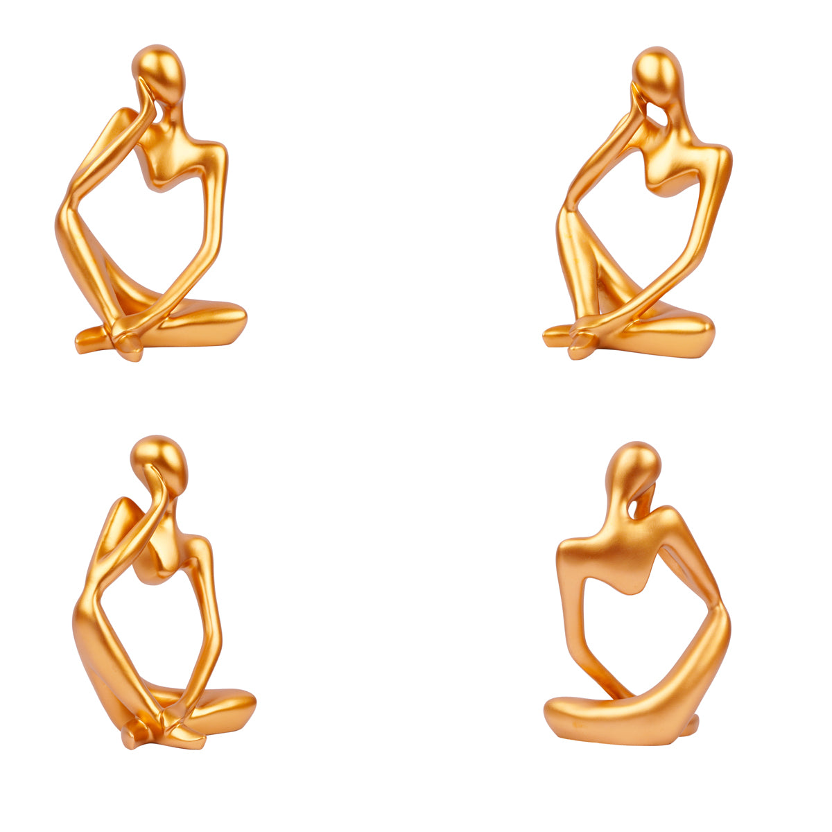 The Writershub Golden Abstract Thinking Human Figurine Set – Modern Decorative Showpiece