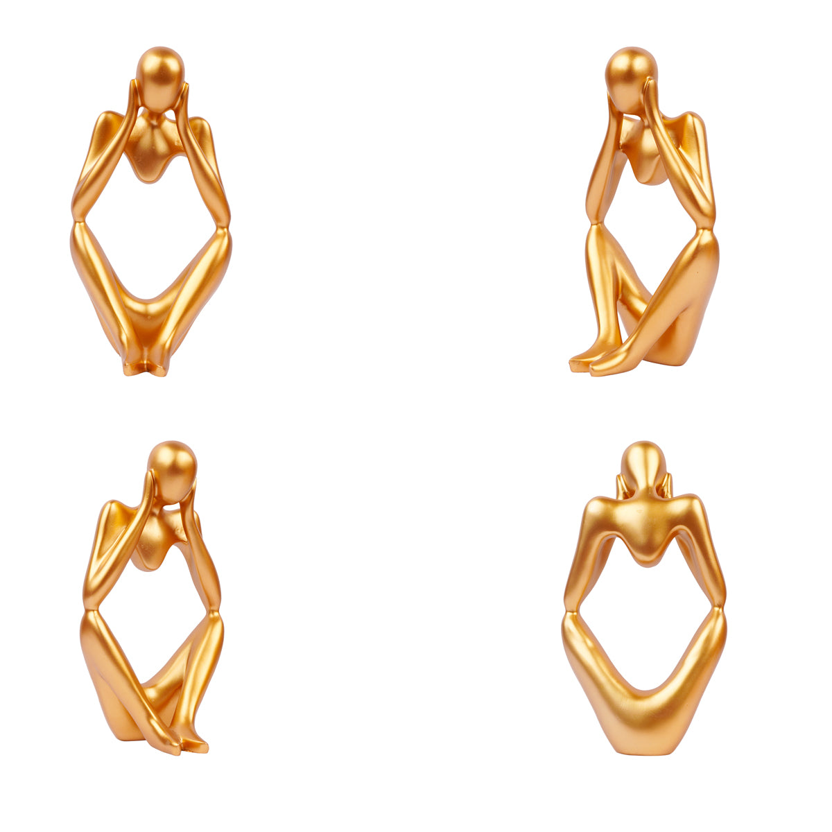 The Writershub Golden Abstract Thinking Human Figurine Set – Modern Decorative Showpiece