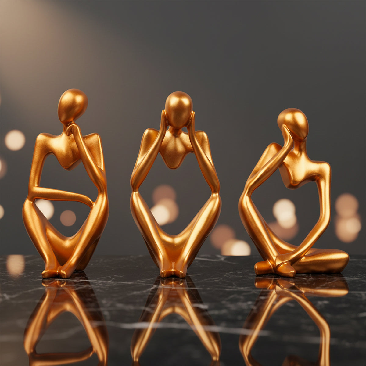 The Writershub Golden Abstract Thinking Human Figurine Set – Modern Decorative Showpiece