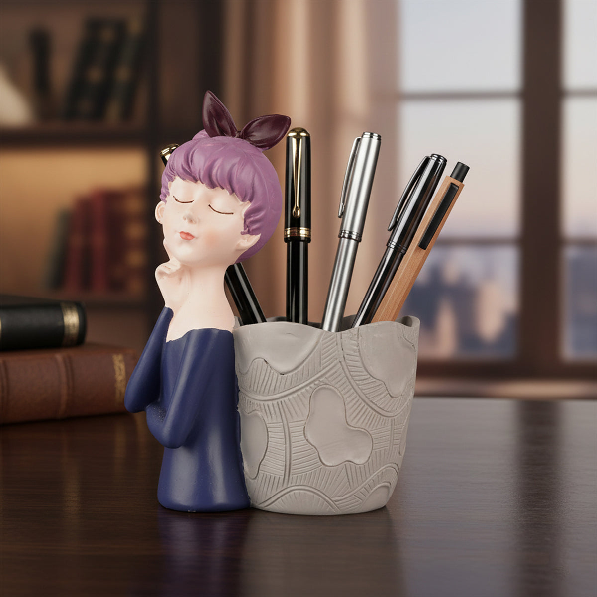 The Writershub Girl Figurine Pen Holder – Decorative Desk Organizer
