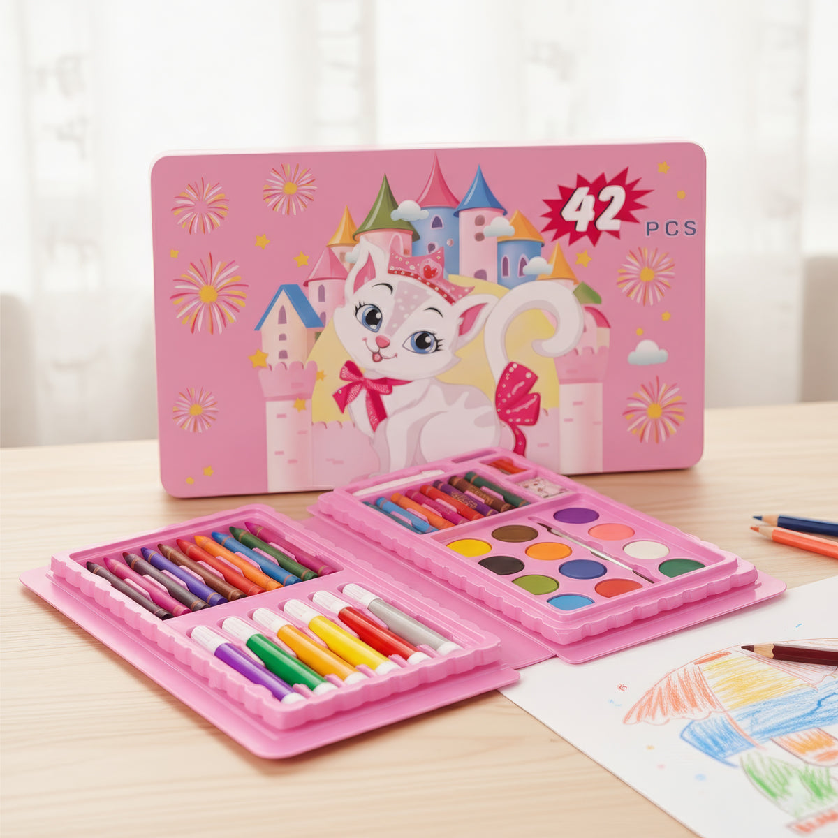 Arav PS188 Crayons Colour Box Pink Wax Crayons Set for Kids