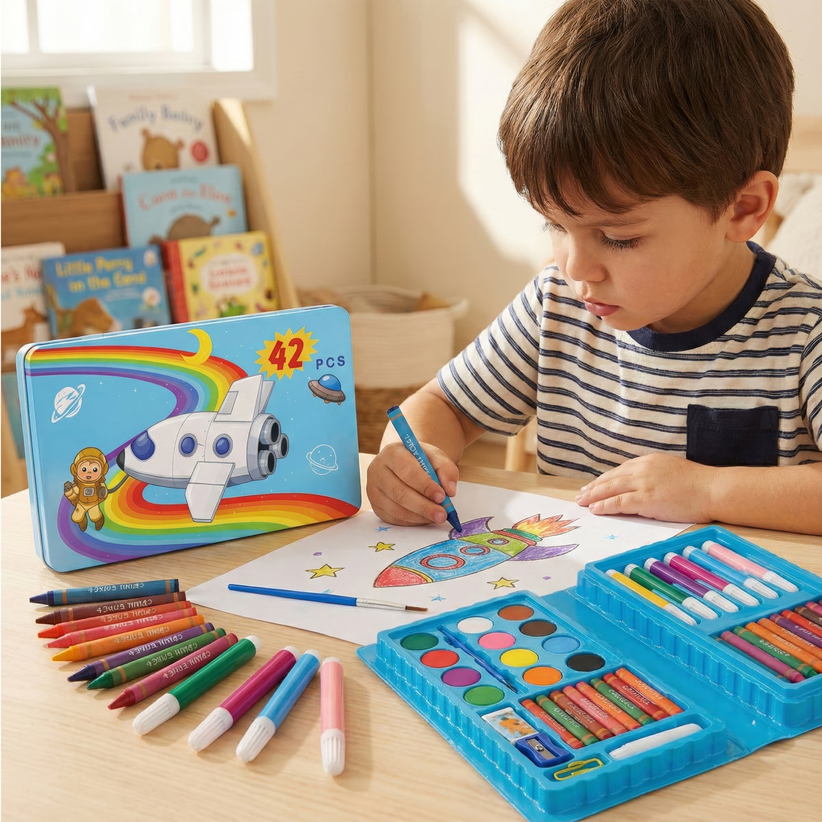 Arav PS188 Crayons Colour Box Blue Wax Crayons Set for Kids