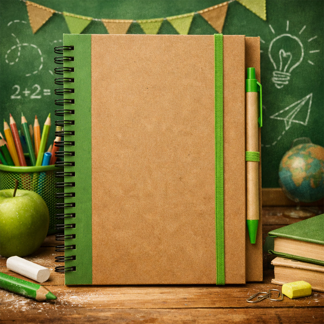 Kraft Paper Spiral Notebook with Recycled Ballpoint Pen Set