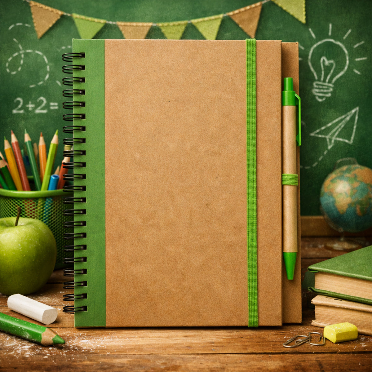 Kraft Paper Spiral Notebook with Recycled Ballpoint Pen Set