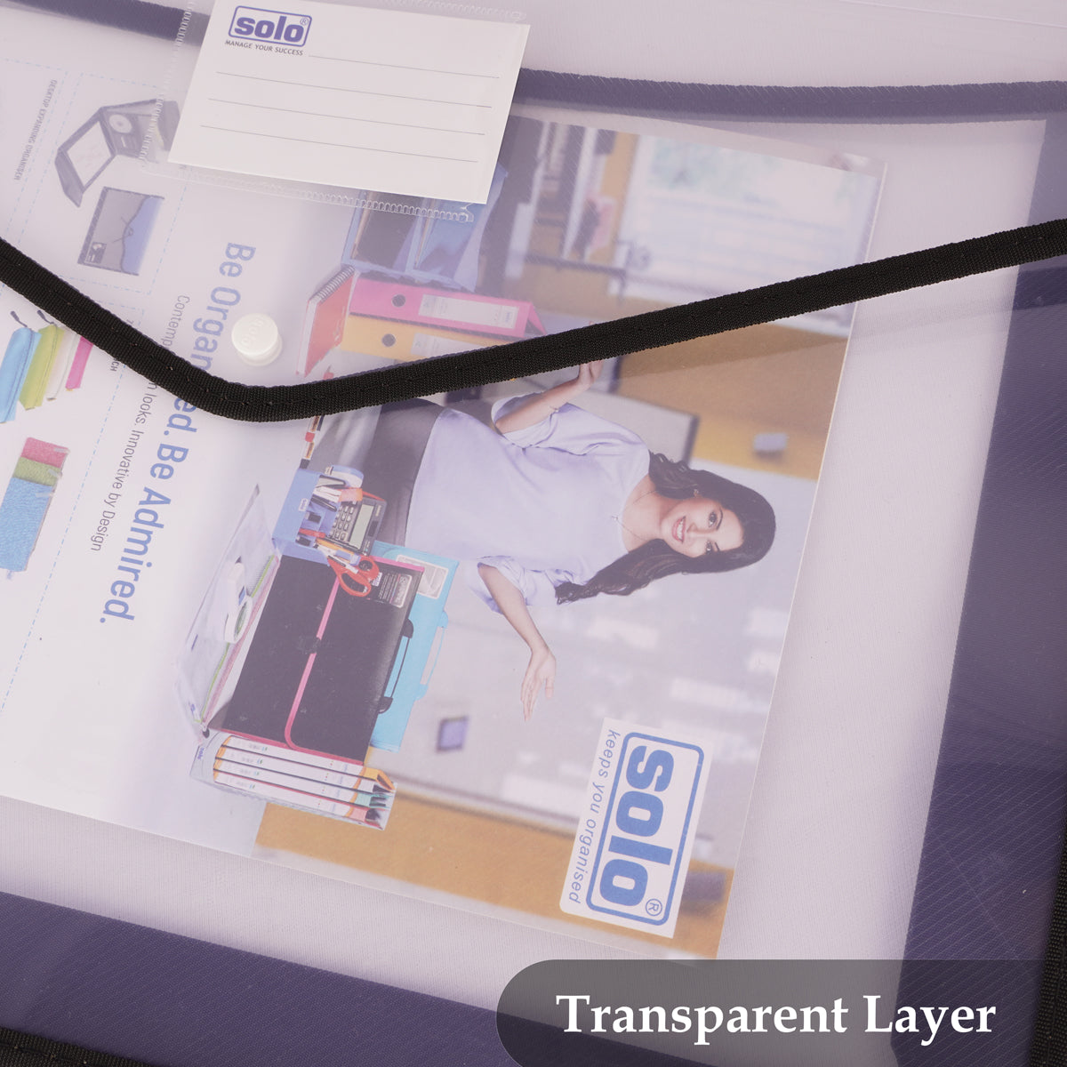 Solo Flexi Button Bag A3 Transparent - Durable Document Folder