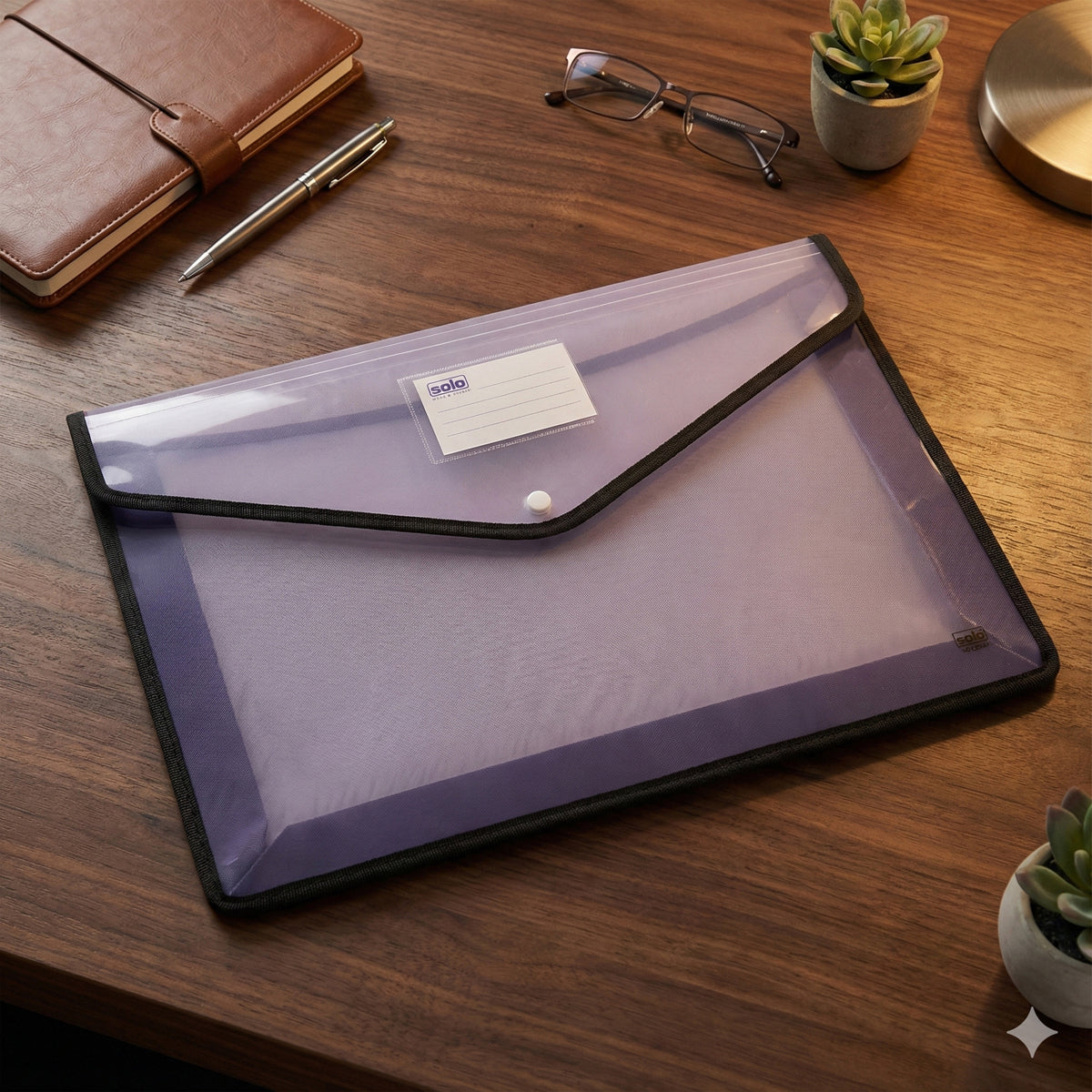 Solo Flexi Button Bag A3 Transparent - Durable Document Folder