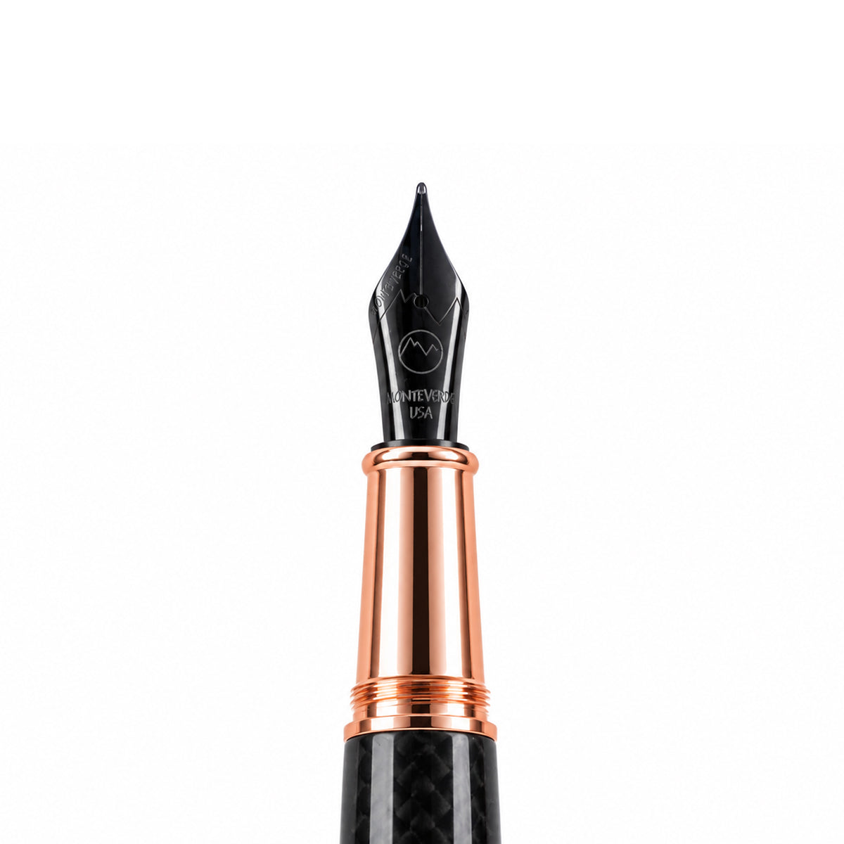 Monteverde USA Super Mega Fountain Pen – Carbon Fiber, Rose Gold Trim, Medium Nib