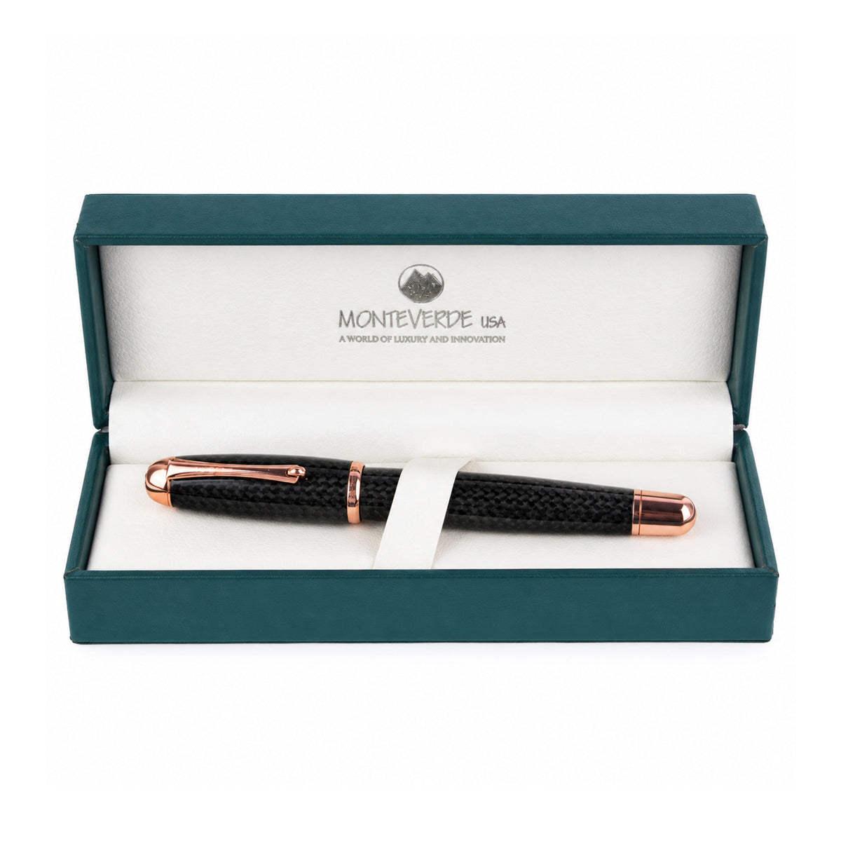 Monteverde USA Super Mega Fountain Pen – Carbon Fiber, Rose Gold Trim, Medium Nib