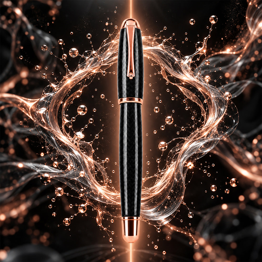Monteverde USA Super Mega Fountain Pen – Carbon Fiber, Rose Gold Trim, Medium Nib