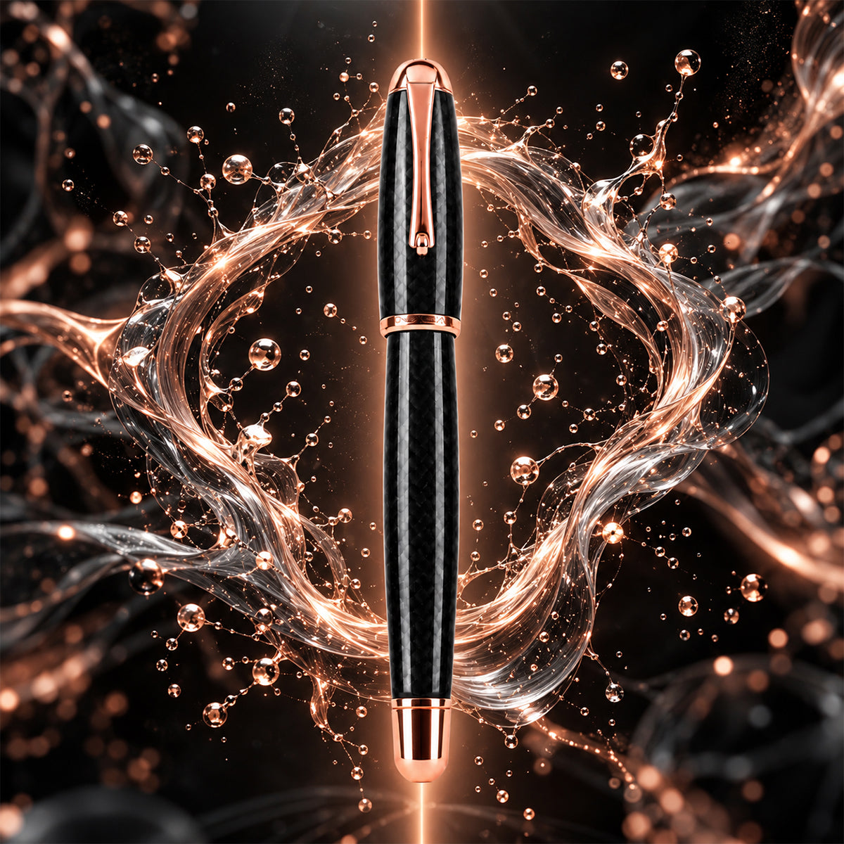 Monteverde USA Super Mega Fountain Pen – Carbon Fiber, Rose Gold Trim, Medium Nib