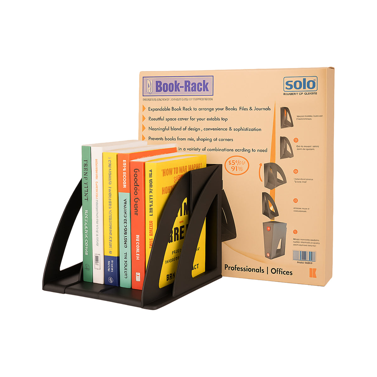 Solo Expandable Book Rack Set of 6 – Foldable Desk Organizer Black