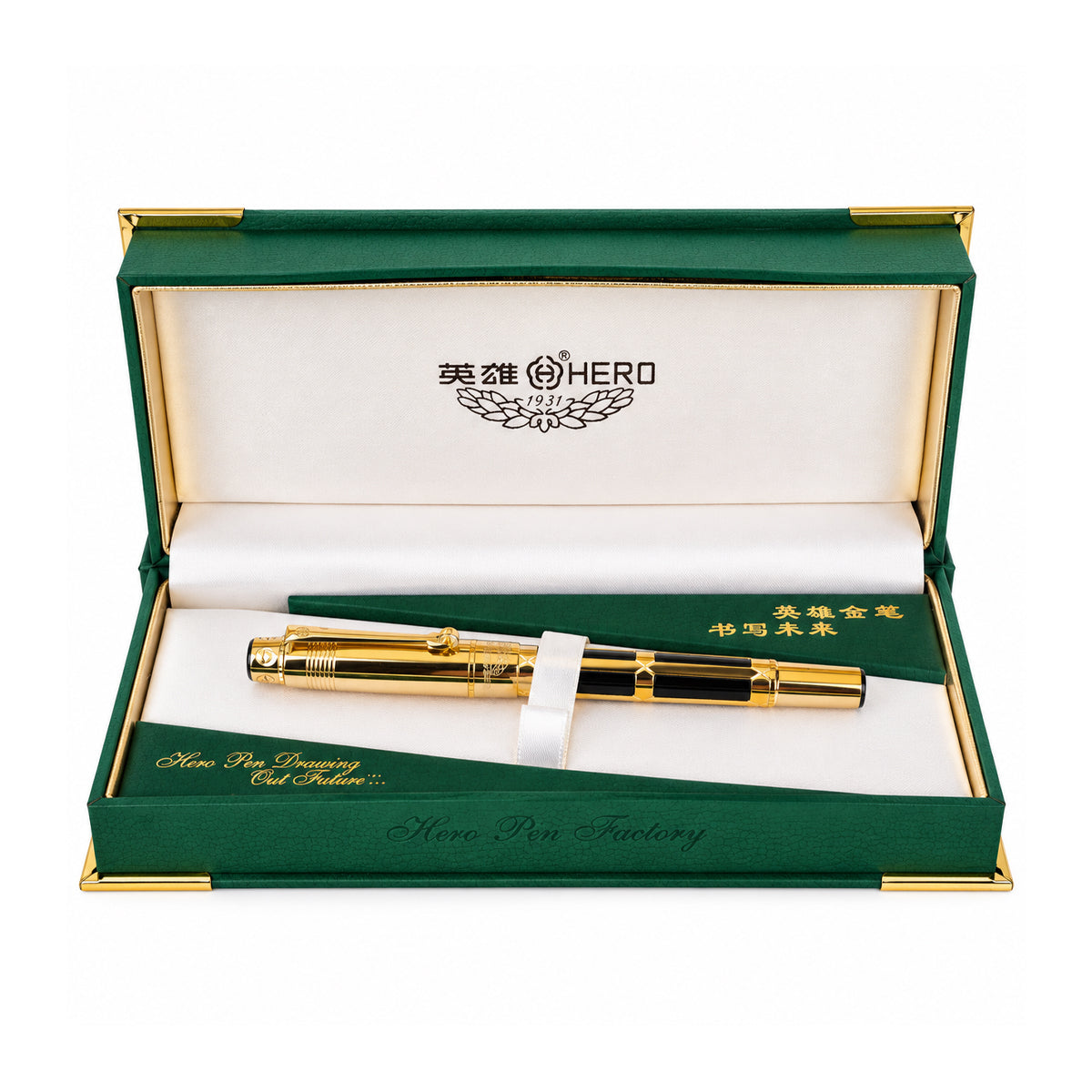Hero 2065 Black & Gold Fountain Pen with 10K Gold Fine Nib