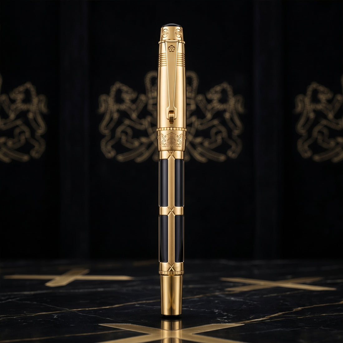 Hero 2065 Black & Gold Fountain Pen with 10K Gold Fine Nib
