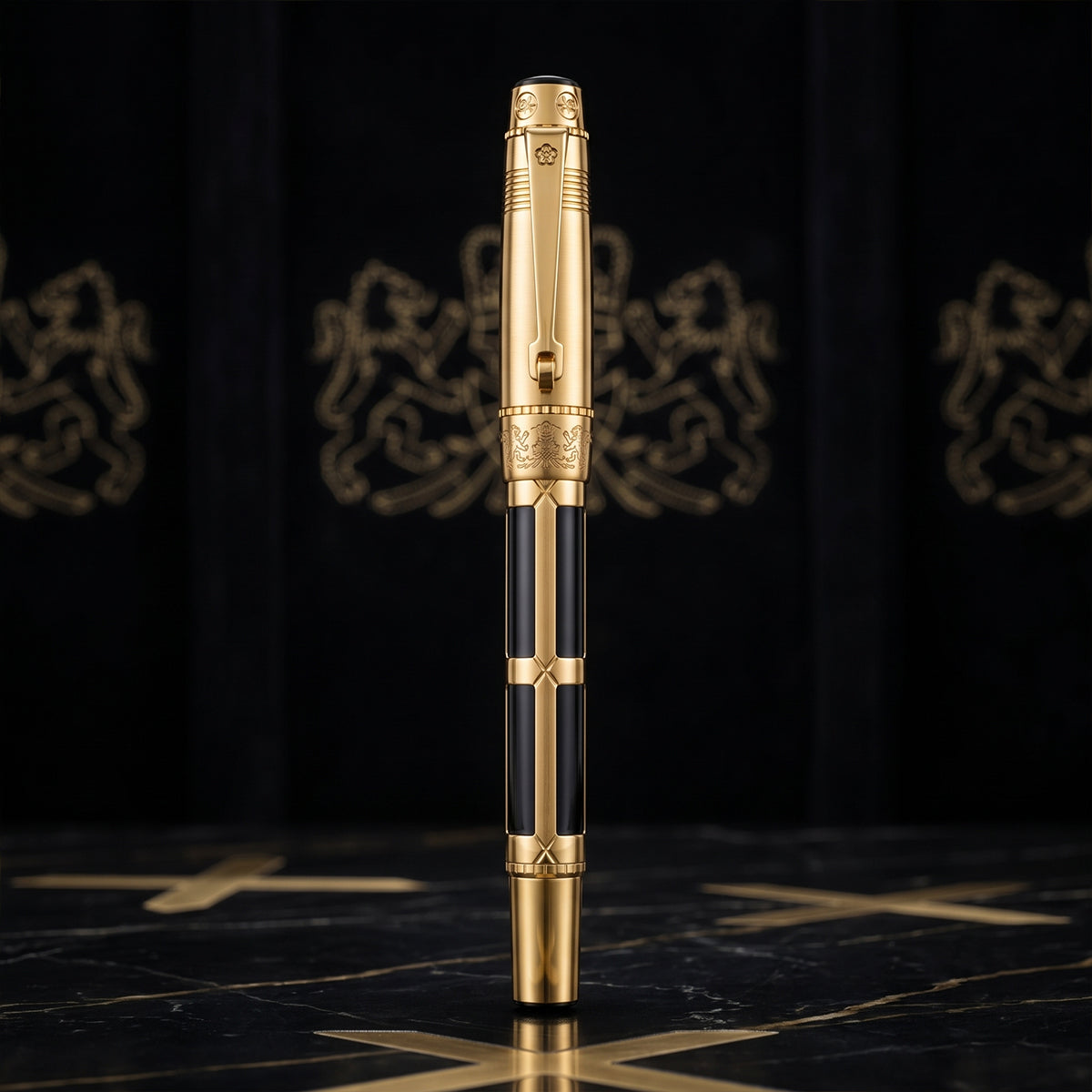 Hero 2065 Black & Gold Fountain Pen with 10K Gold Fine Nib