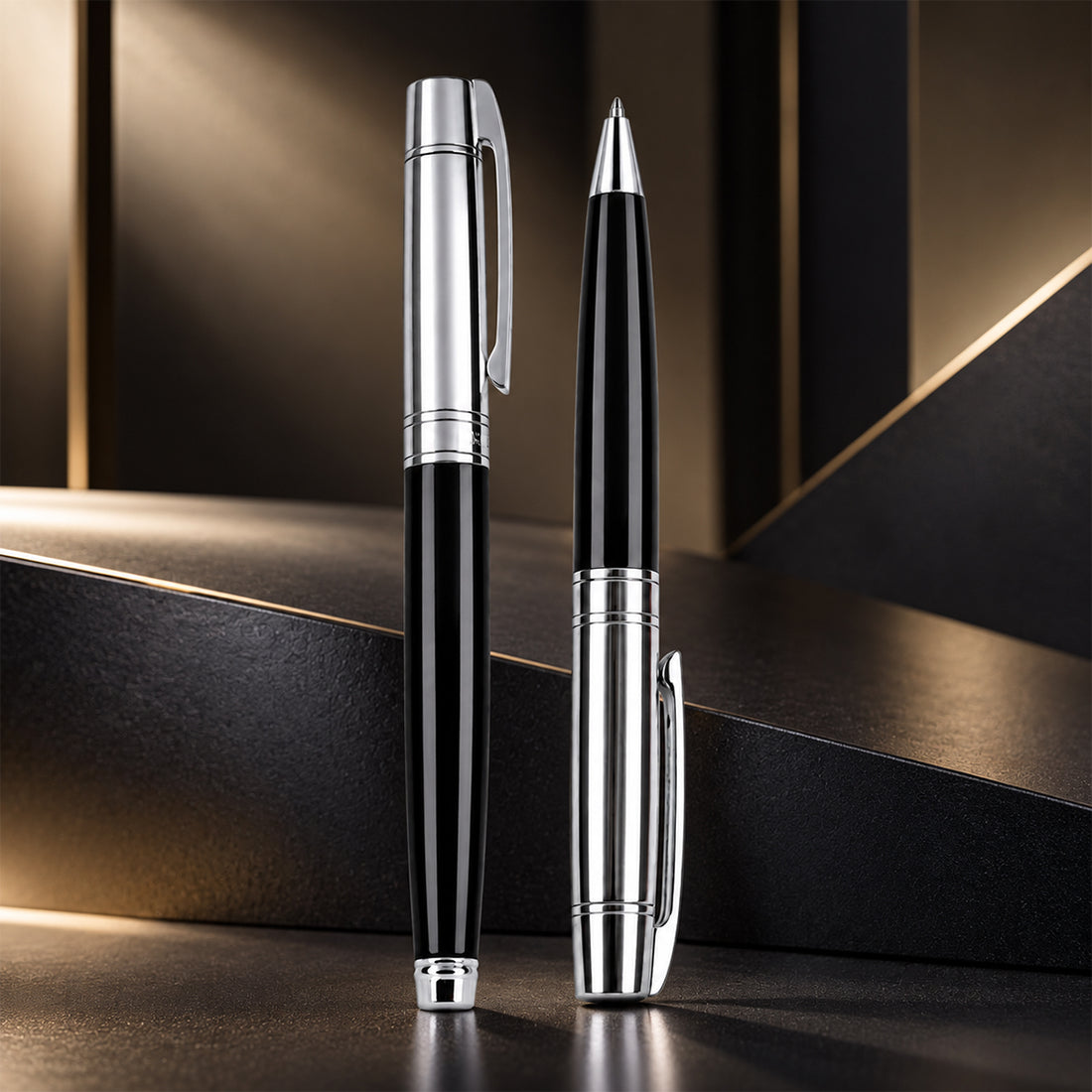 Sheaffer S300 9314 Premium Gift Set – Glossy Black with Chrome Accents (Ballpoint + Medium Nib Fountain Pen)