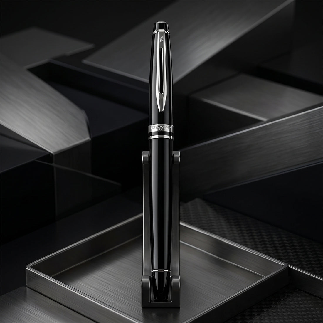 Waterman Expert Black CT Rollerball Pen – Chrome Trim, 0.7mm Tip