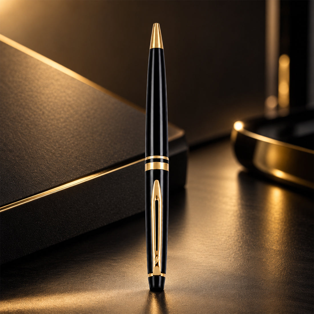 Waterman Expert Black Twist Ball Pen – Gold Trim, 0.7mm Tip, Premium Finish
