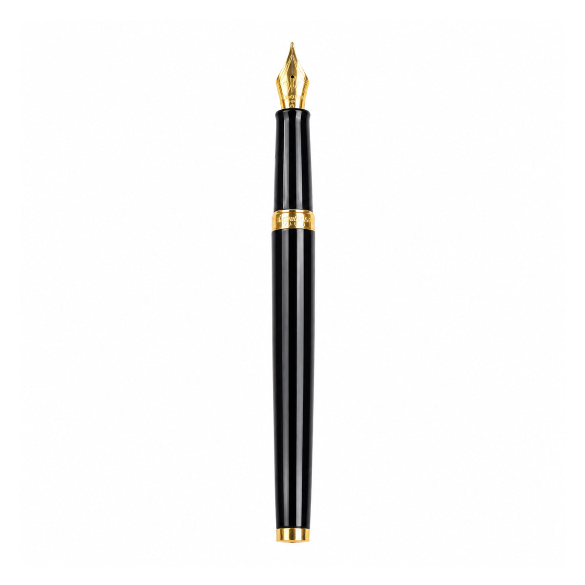 Waterman Expert Black Fountain Pen – Silver Trim, Medium Nib, Brass Body