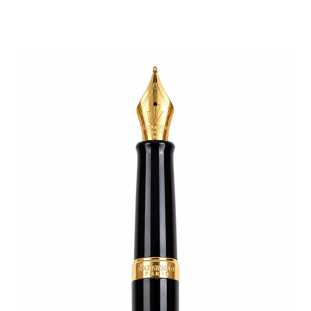 Waterman Expert Black Fountain Pen – Silver Trim, Medium Nib, Brass Body