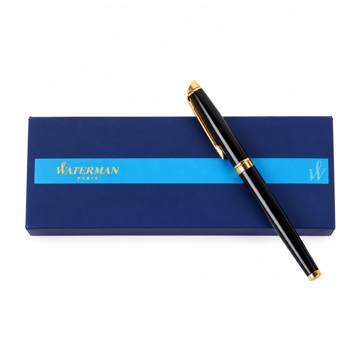 Waterman Expert Black Fountain Pen – Silver Trim, Medium Nib, Brass Body