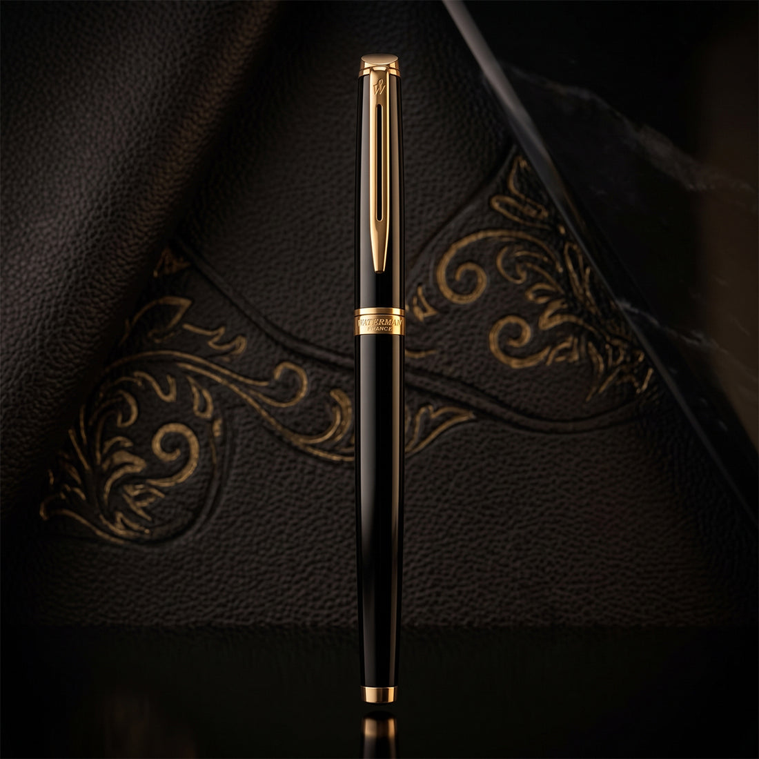 Waterman Expert Black Fountain Pen – Silver Trim, Medium Nib, Brass Body