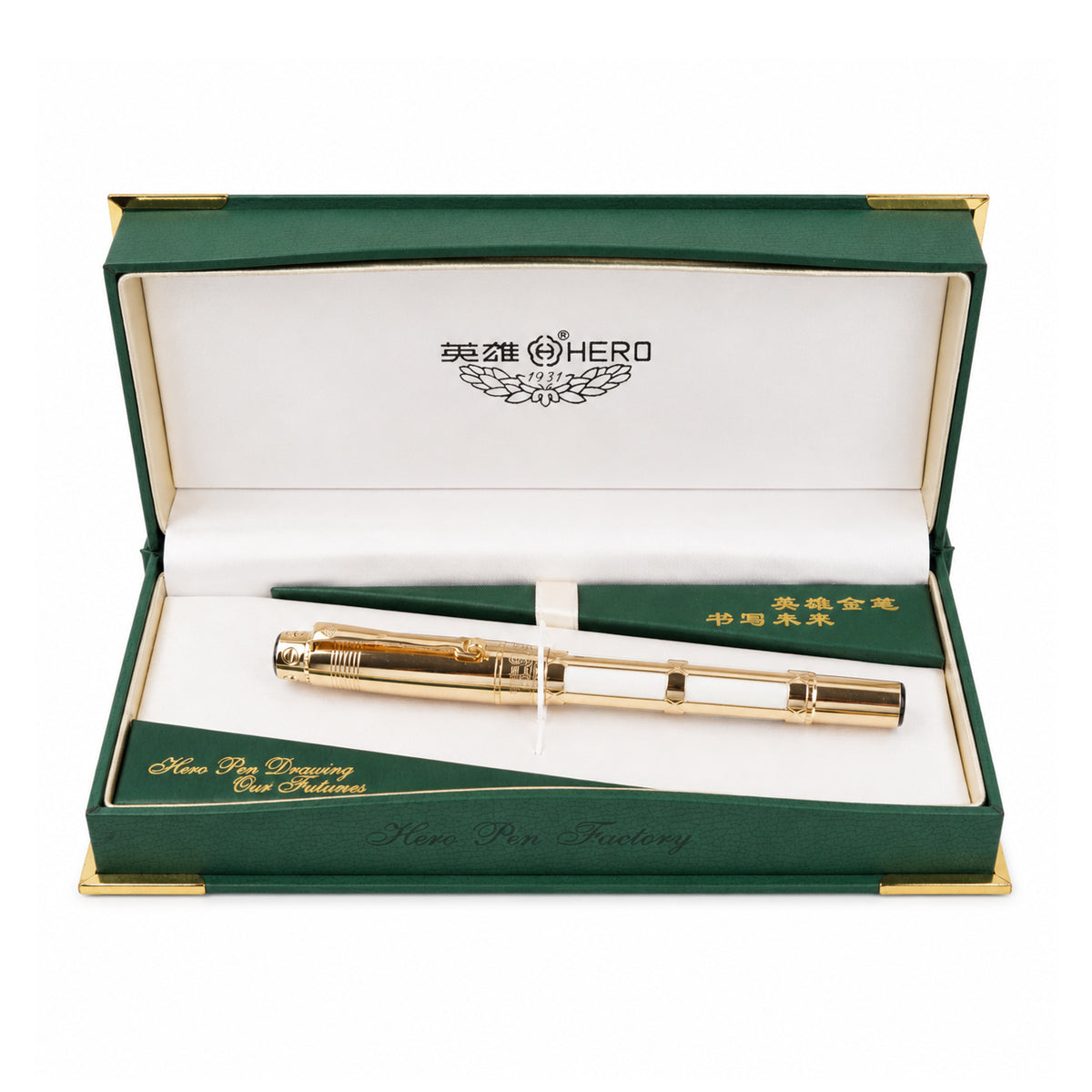 Hero 2026 10K Gold Nib Fountain Pen – White & Gold Executive, Fine Nib, Luxury