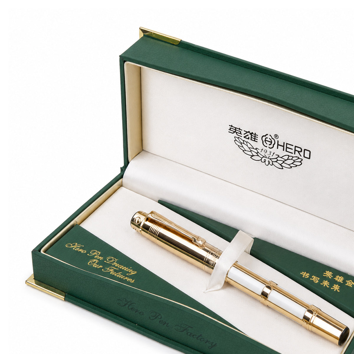 Hero 2026 10K Gold Nib Fountain Pen – White & Gold Executive, Fine Nib, Luxury