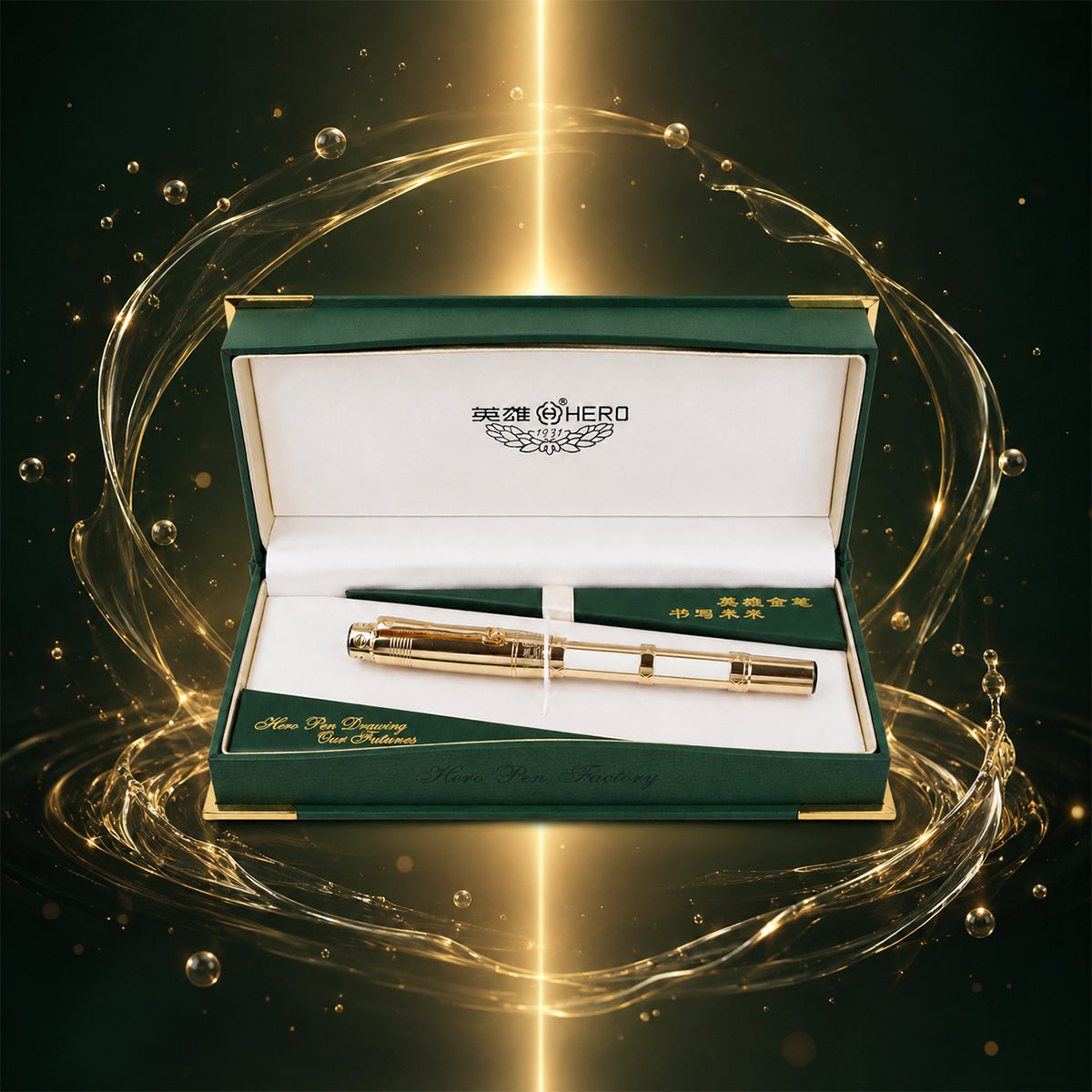 Hero 2026 10K Gold Nib Fountain Pen – White & Gold Executive, Fine Nib, Luxury