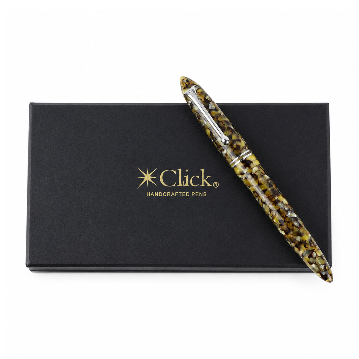 Click YEN Desert Sand Green Fountain Pen – Black & Green Acrylic, No. 35 Fine Nib, Silver Clip, Eye-Dropper 3-in-1